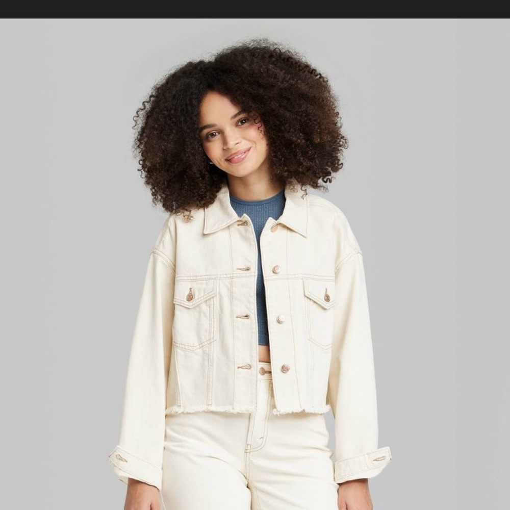 Cropped Denim Trucker Jacket -Wild Fable™ Women’s Cream Size XL NWT